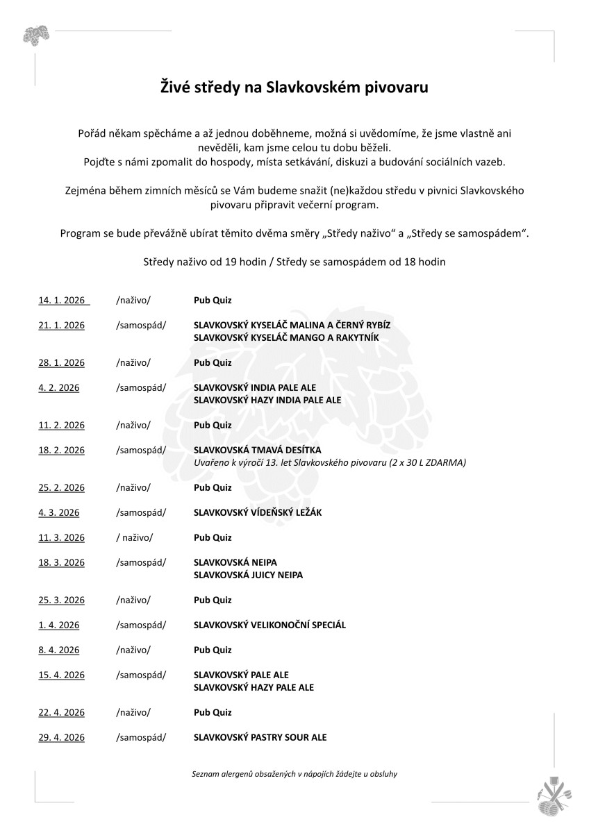 Živé středy na Slavkovském pivovaru